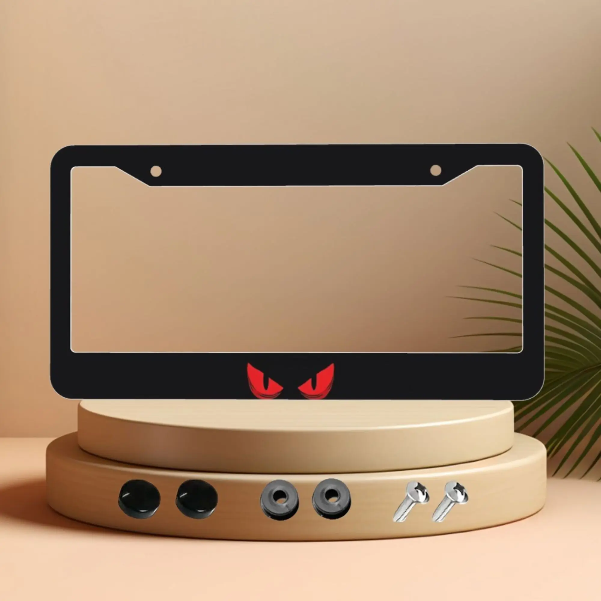 1pc Aluminum Personalized License Plate Frame, Black License Plate Frame, Eye Pattern Design, Staring with Red Eyes, Terrifying
