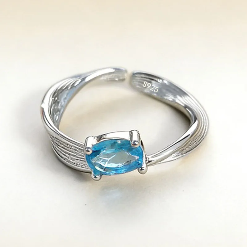 925 Sterling Silver Rings for Women Couple Minimalist Green Stone Ring BLue CZ Jewelry Birthday Gift Prevent Allergy