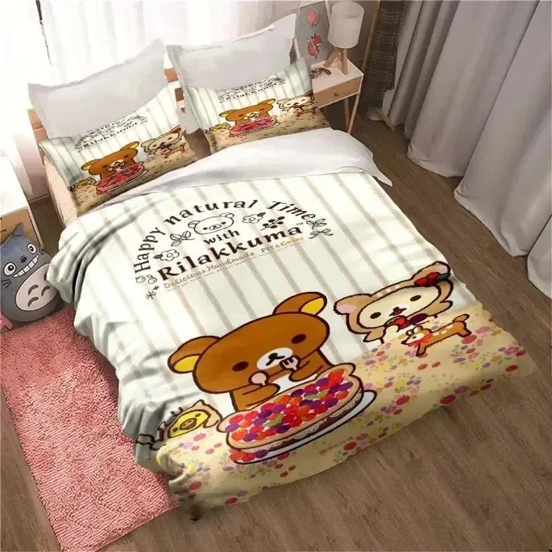 

Cute Rilakkuma Bear Kawaii Bedding Set 3D Printed Suitable for Bedroom Duvet Cover Set With Pillowcases Kids Home Textile
