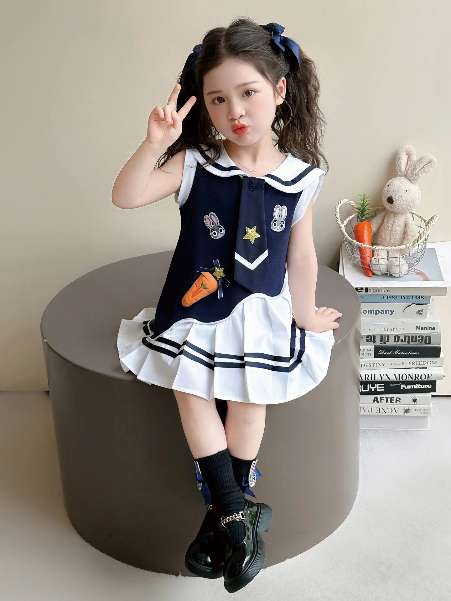 Vestido  Infantil Feminino Estilo Policial Coelhinha Fino Novo Estilo Primavera Verão para Meninas, Roupa de Bebê, Saias ...