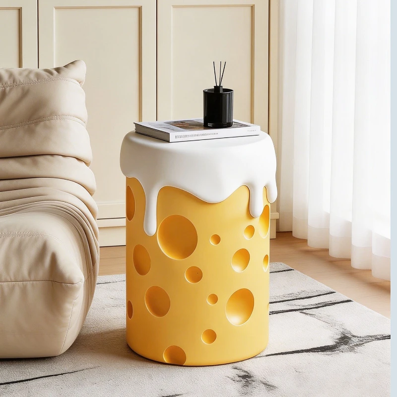 Cream Style Resin Stool Cheese Shape Bedroom Floor Nightstand Living Room Sofa Side Table Stable Decor Ornament for Home Gift - view 3