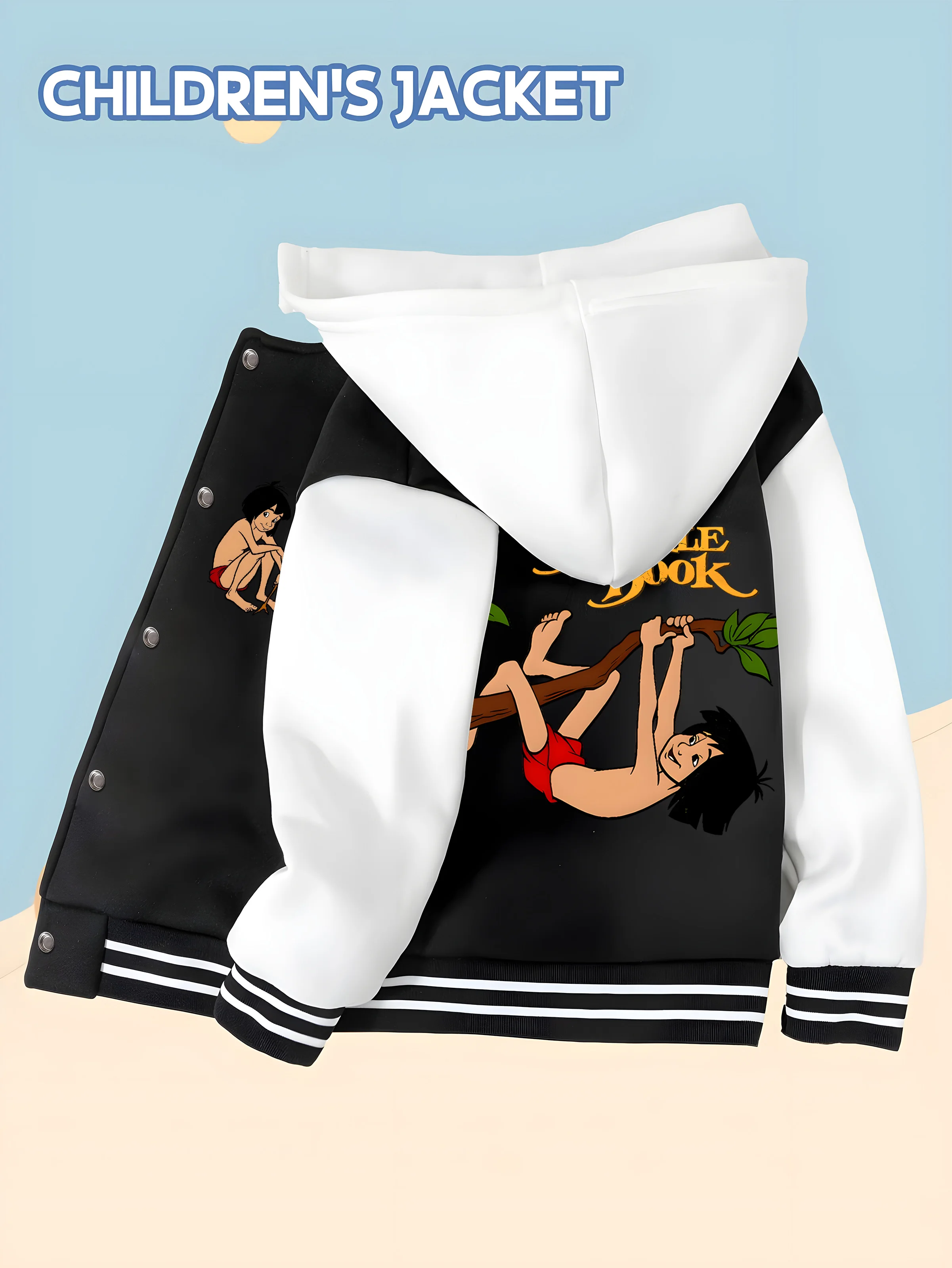 

MINISO Disney Jungle Book Mowgli Baseball Jacket for Kids - Double-sided jungle adventure pattern, soft and comfortable