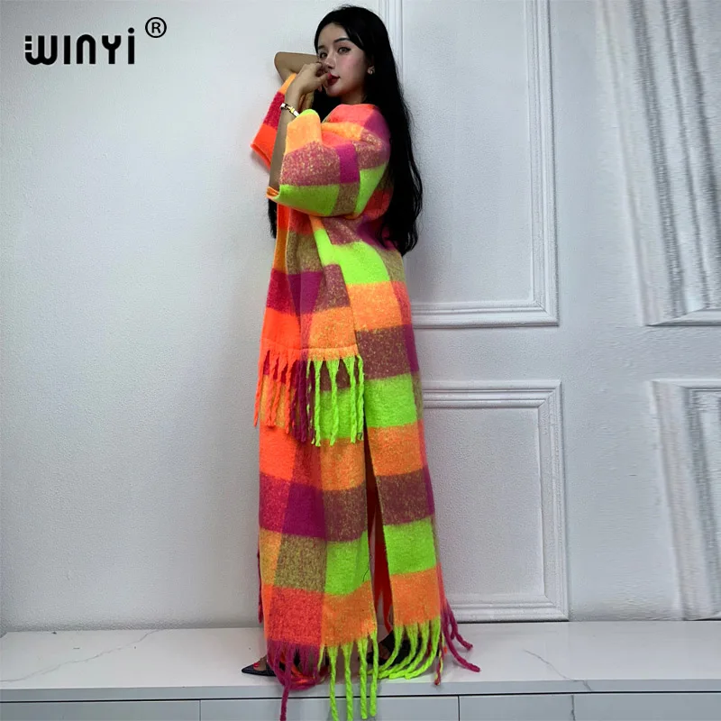 WINYI new print Winter Women tassel Everyday personality Cardigan coat Loose dress robe longue Thick Warm Middle East Kaftan