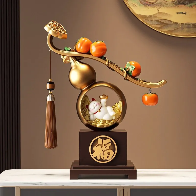 Chinese style Resin gourd persimmon Ruyi statue decoration living room office decoration feng shui wealth auspicious ornament