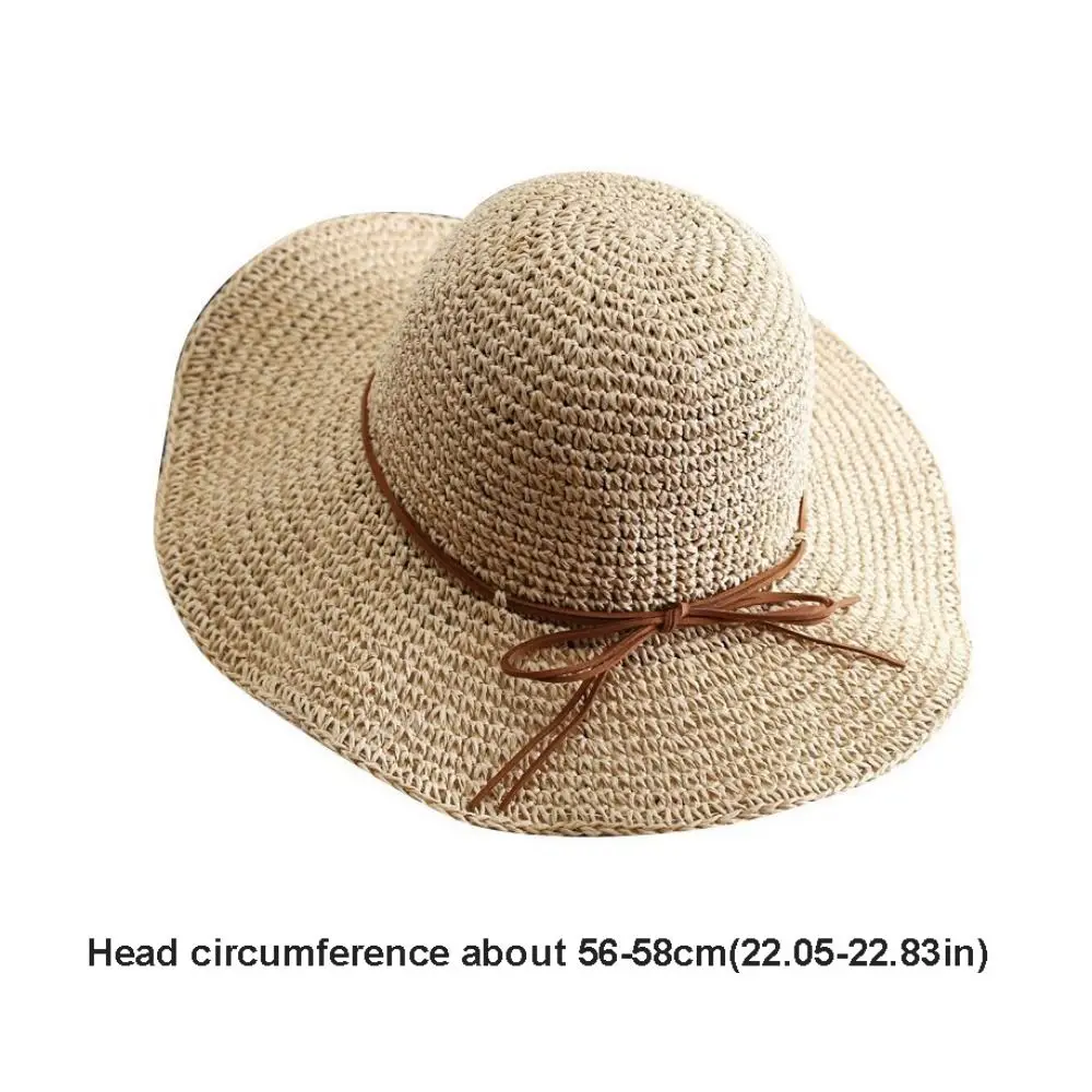 العصرية الفرنسية نمط القوس القش قبعة واسعة حافة الشاطئ للطي قبعات من القش السفر الربيع الصيف المرأة قبعة الشمس الإناث #5