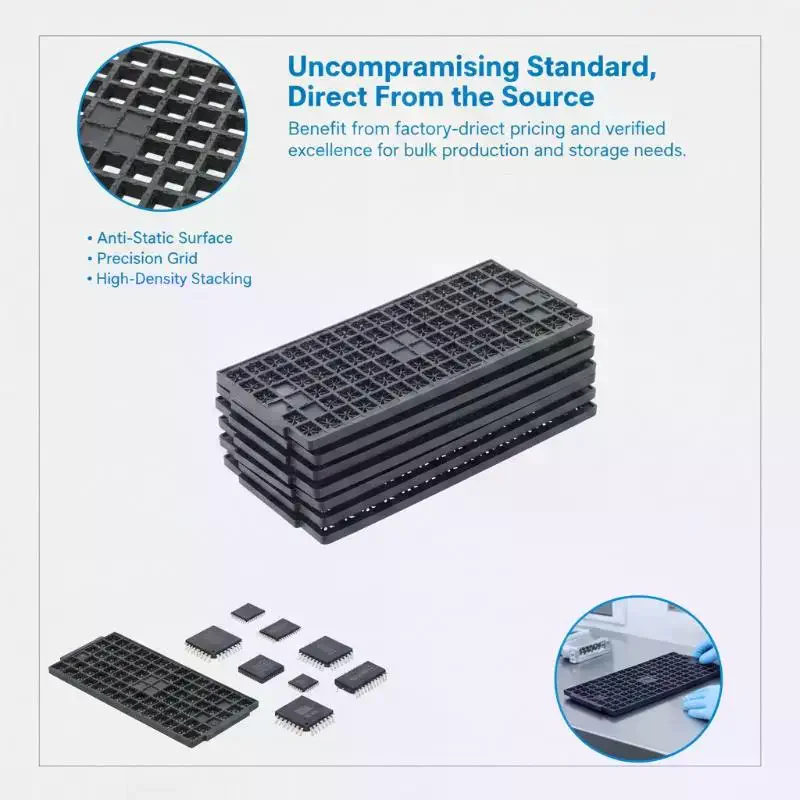 BGA IC Tray ESD Safe High Temperature Resistant Black Plastic Pallet for SMT Chip Loading & Unloading