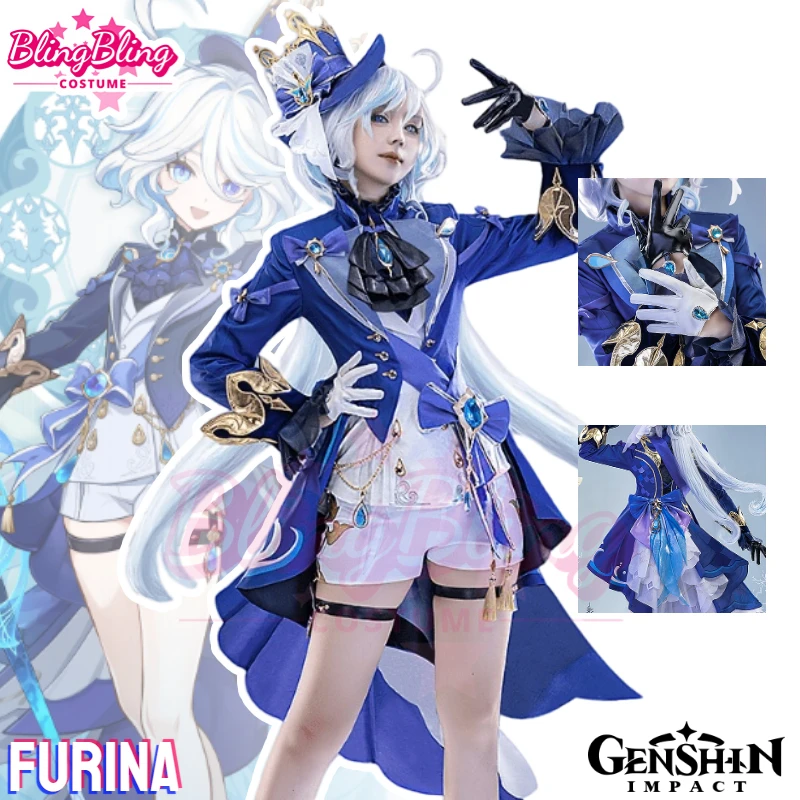 Game Genshin Impact Furina Cosplay Costume Focalors Cosplay Fontaine Cosplay Hydro Archon Furina Costume and Furina Cosplay Wig