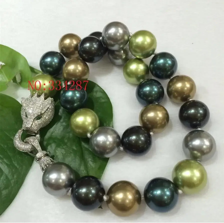 FINE jewelry  Lady's NEW Huge 16mm Genuine multicolor South Sea Shell imitation Pearl Necklace 19'' AAA Crystal