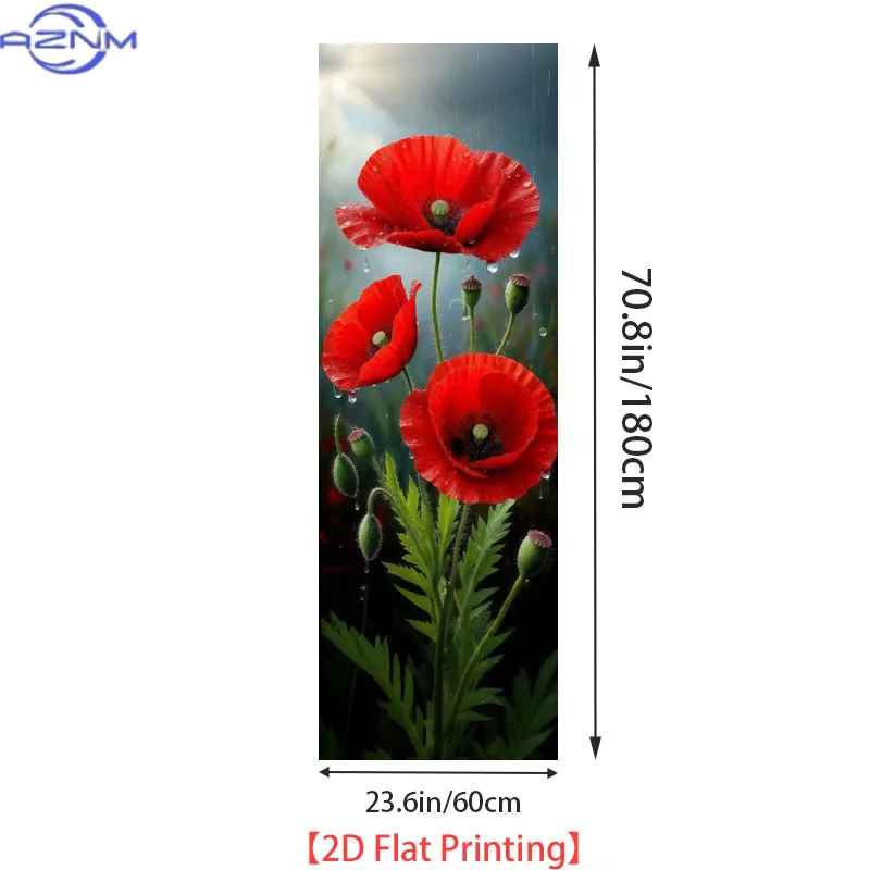 1pc of 2D Flat Printed Refrigerator Sticker, , Featuring a Poppy Flower Design. Self-Adhesive Wall Decor Suitable for Cabinets