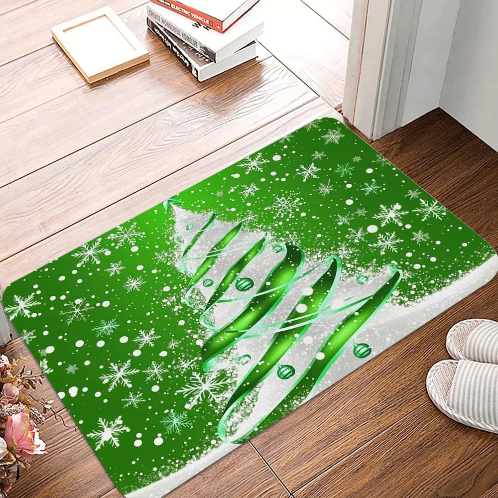 Doormat Front Door Welcome MatChristmas Tree Shining Santa Tree Non Slip Carpet Entryway Indoor Floor Mat