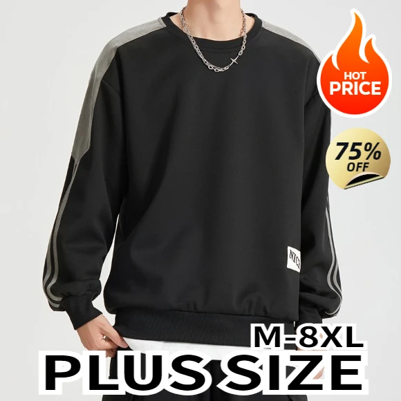 Large Size Sweater Men's Long-sleeved Round Neck Autumn Sports Hong Kong Fashion Brand Loose Pullover M-8XL Men Clothing