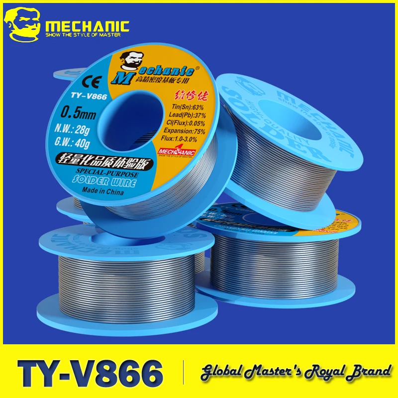 MECHANIC TY-V866 40g Mild Rosin Core 270℃ Melting Point 0.2-0.8mm High Purity Environmental Solder Wire Welding Flux Iron Cable