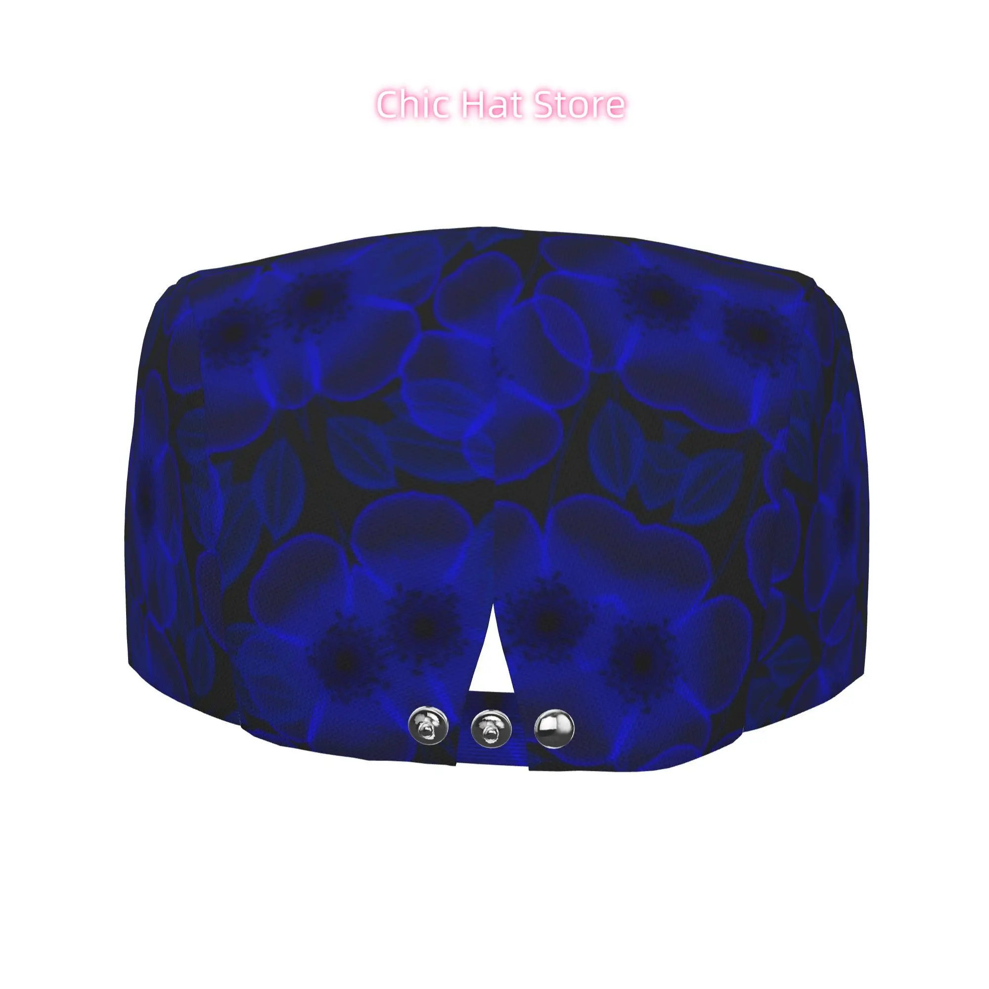 1pc Neon Blue All-Over Print Flat-Top Hat for Men & Women - Retro Unisex with Metal Buckle, Lightweight All-Season Wear, 5-Layer