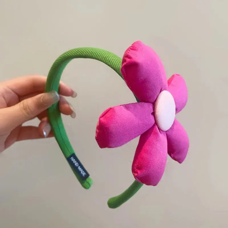 Cute large flower hairband that doesn't damage hair pink flower headband with detachable hair accessory at the back
