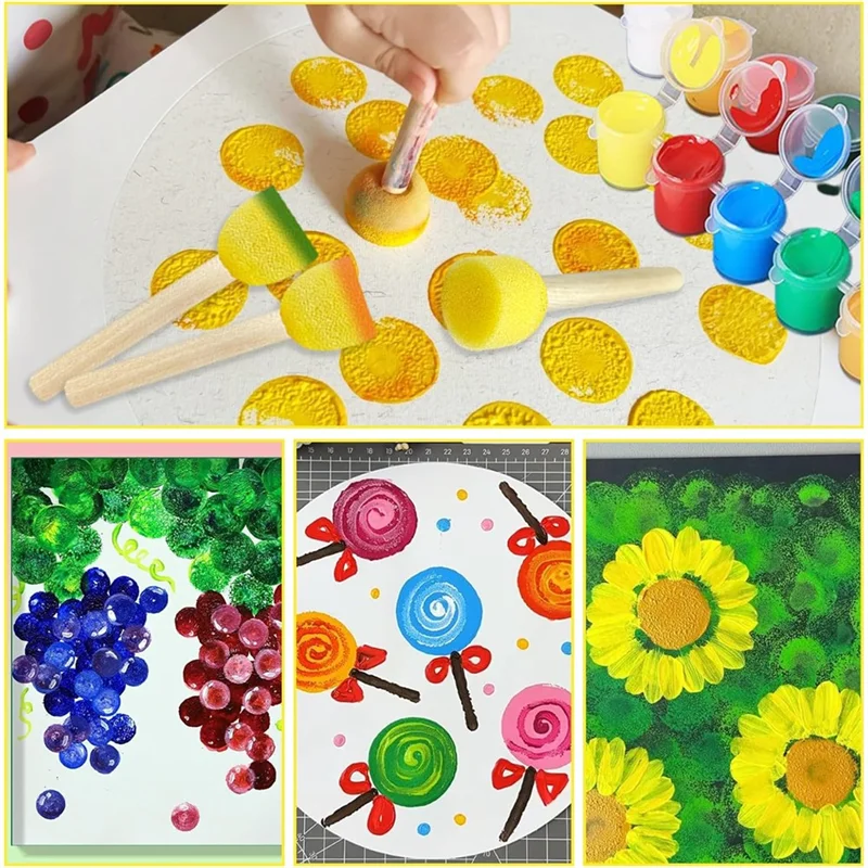 HHO-For Kids Painting Tools- 40Pcs Foam Paint Brushes Round Sponge Brush With Wooden Handles For Painting