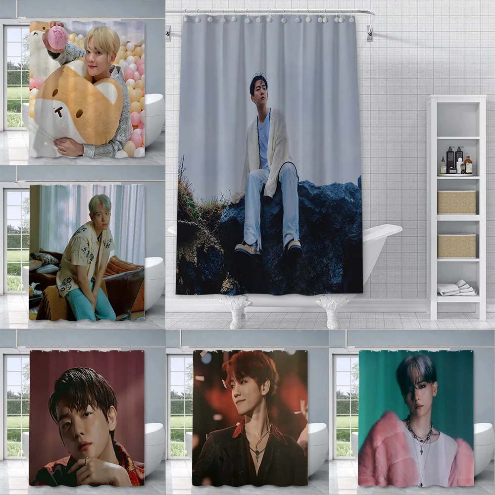 Hot Korean Singer B-Baekhyun Poster Shower Curtain Waterproof Polyester Fabric Paint Colorful Bath Curtains Curtain With Hook