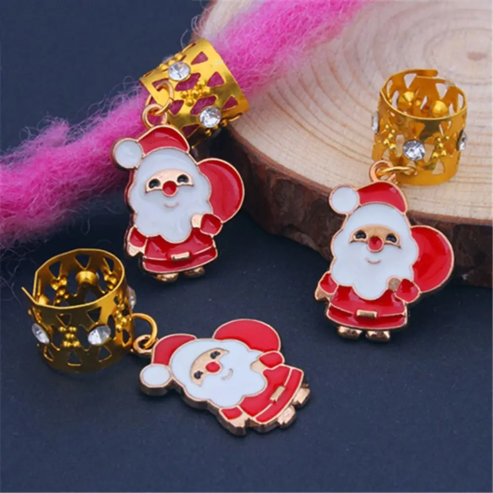 

3 шт. сладкий золотой цвет, рождественское кольцо для волос, коса для волос, очаровательные дреды, бусина Санта-Клауса, сделай сам, трубки для косичек для волос, подарок