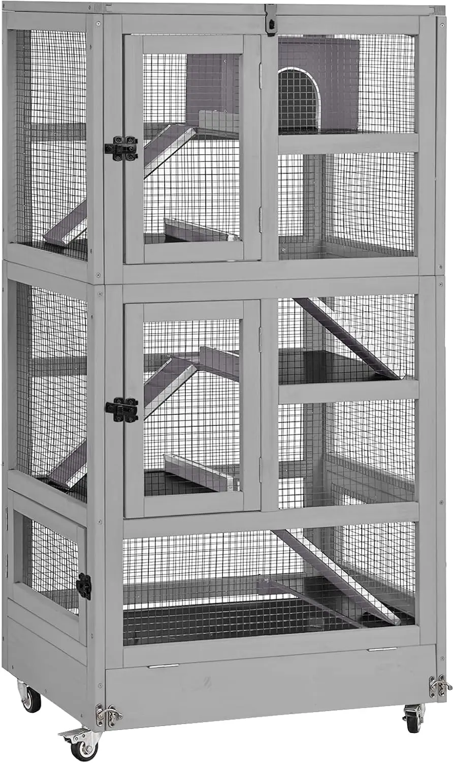 

Small Animal Cage for Chinchilla, Ferret, Rat with Chew-Resistant Aluminum Edges and PVC Floors 5 Levels with Wheels 55.2' H