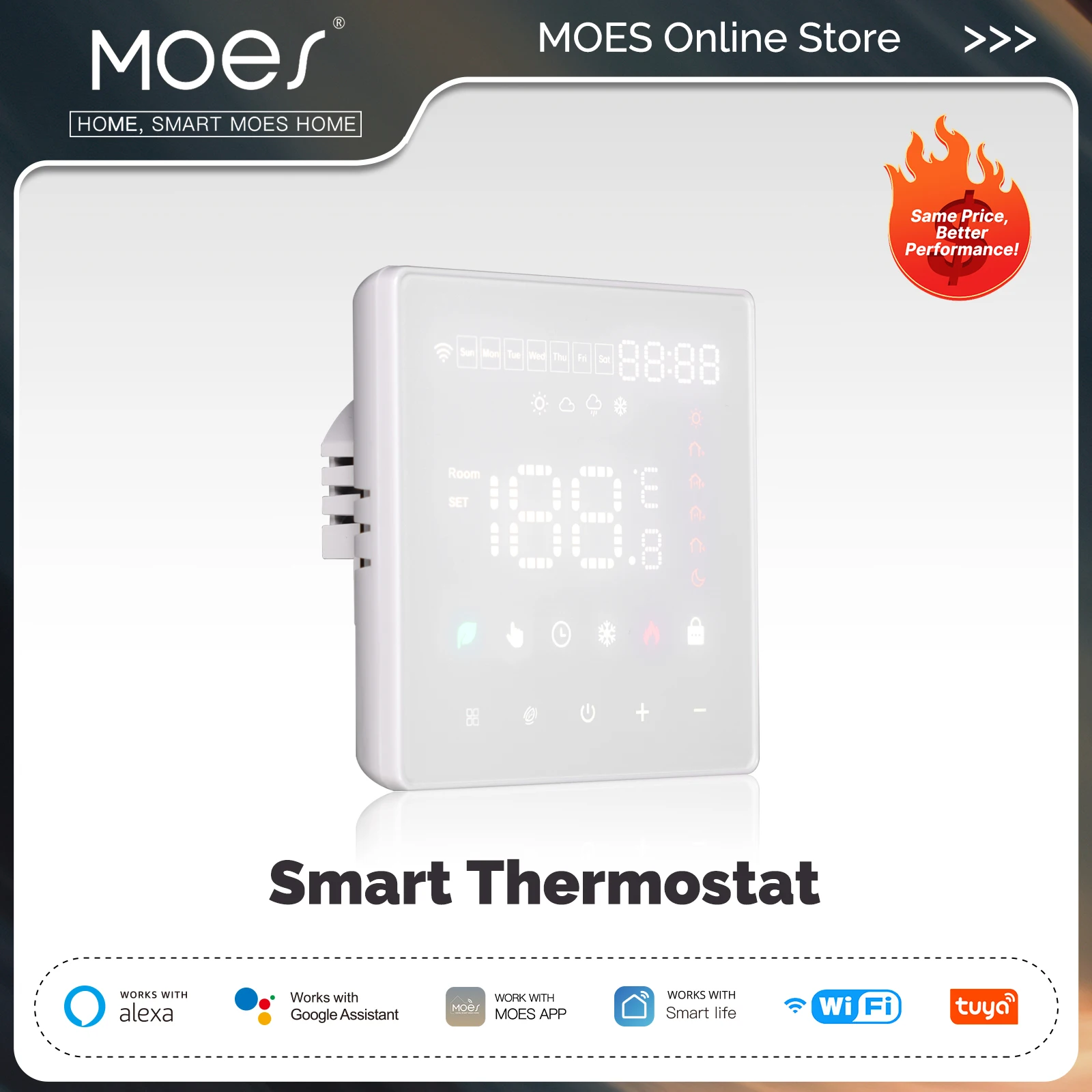 

MOES Tuya WiFi Smart Thermostat Programmable Temperature Controller Water Boiler Electric Heating Work With Alexa Google Home