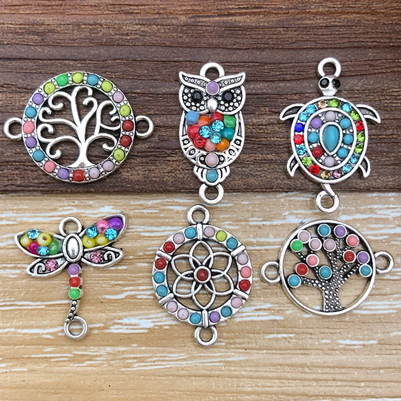 5/6Pcs Zinc Alloy Colorful European And American Style Turtle Dragonfly Owl Pendants Charms Connectors For Jewelry Making