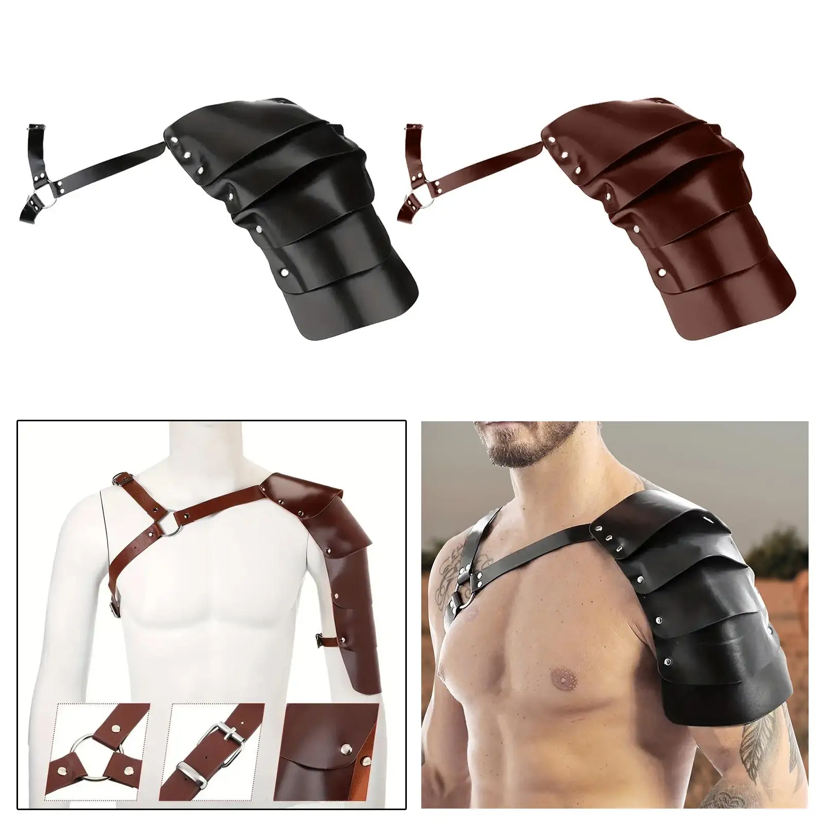 Single Shoulder Pauldron PU Leather Knight Props Pirate Shoulder Arm Buckles for Role Playing Carnivals Shows Halloween Costumes