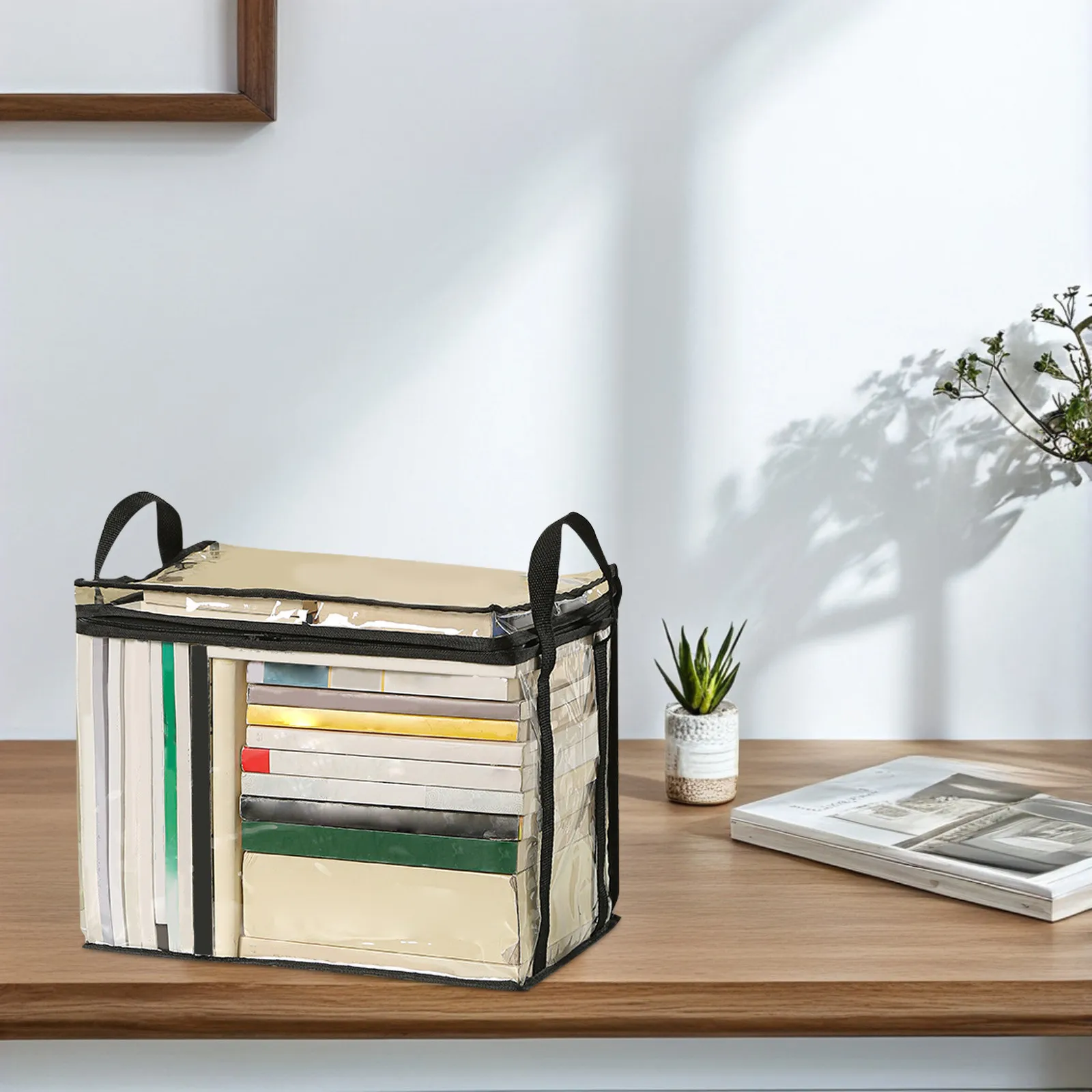 Boîte de rangement pour livres transparente pliable, organisateur de livres pliable étanche transparent pour étudiants, grande capacité pour documents