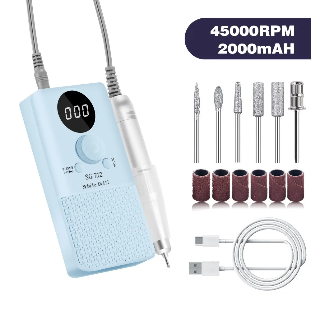 

Portable Nail Drill Professional Rechargeable Electric Nail File Machine for Acrylic Nails Gel Polishing Removing Nail Art Tools