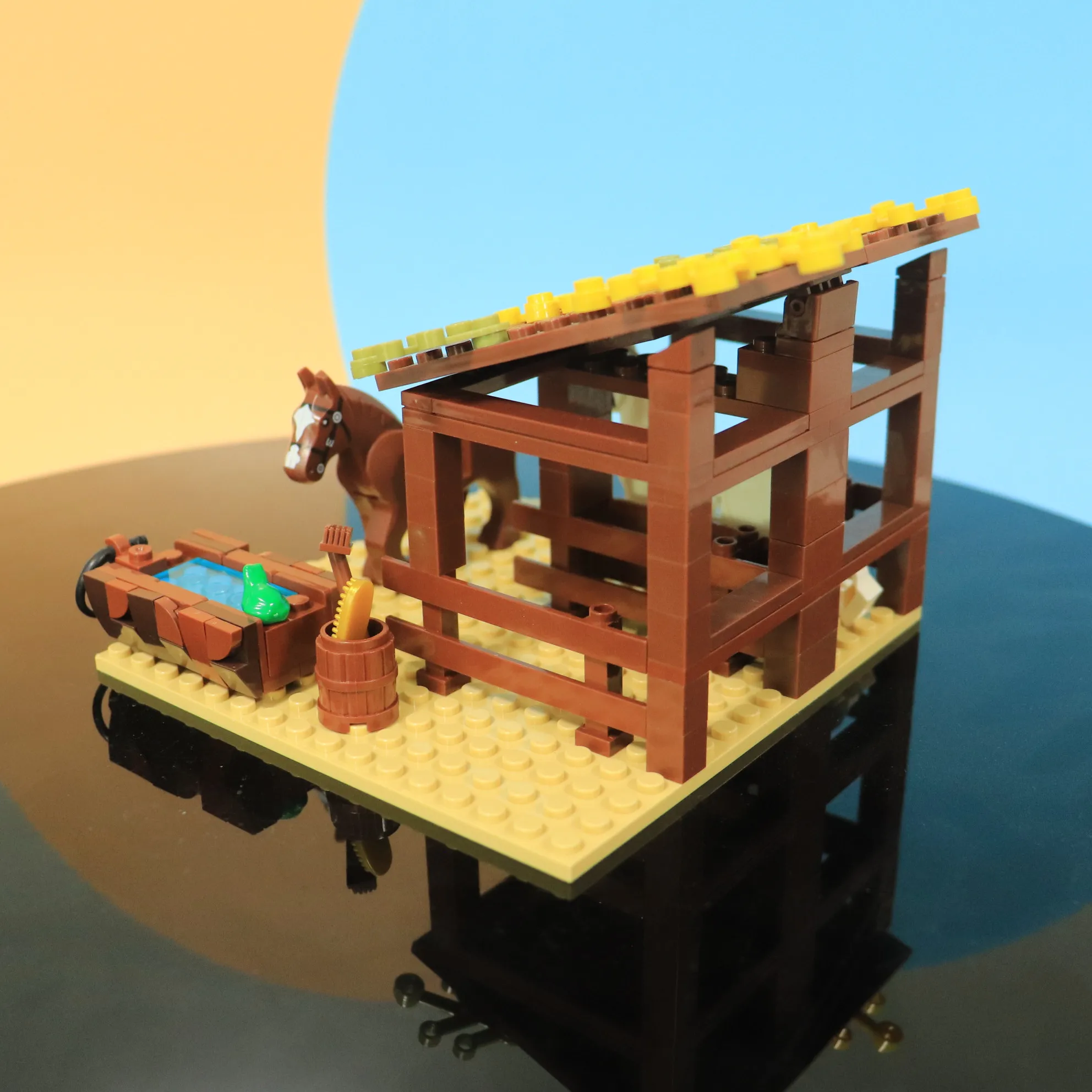 モック-中世の都市建築の馬小屋、ビルディングブロック、子供向けのDIYおもちゃ、教育ギフト