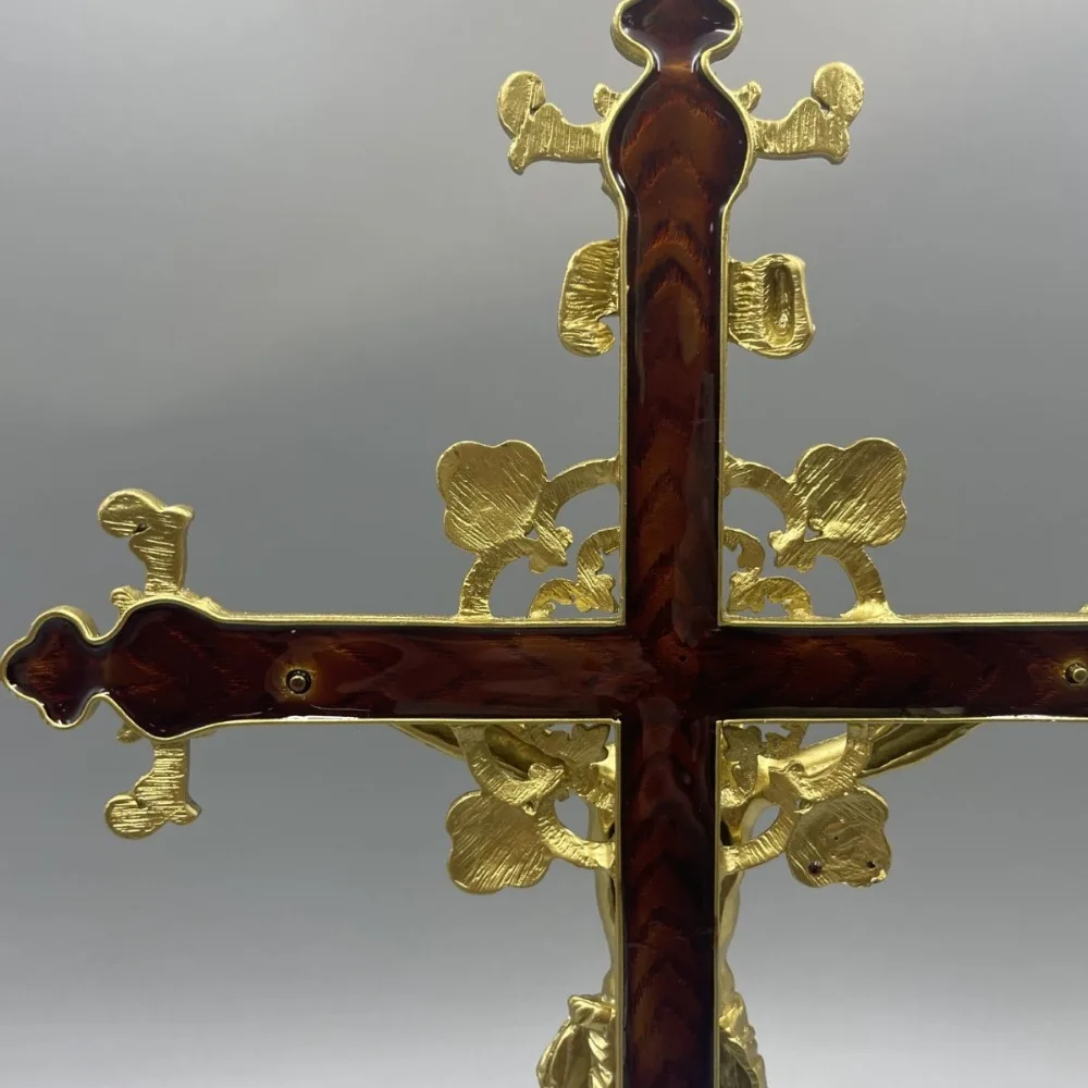 Vintage Metal Crucifix Jesus Cross Statue, Religious Catholic Decor for Home, Church, and Tabletop Ornament