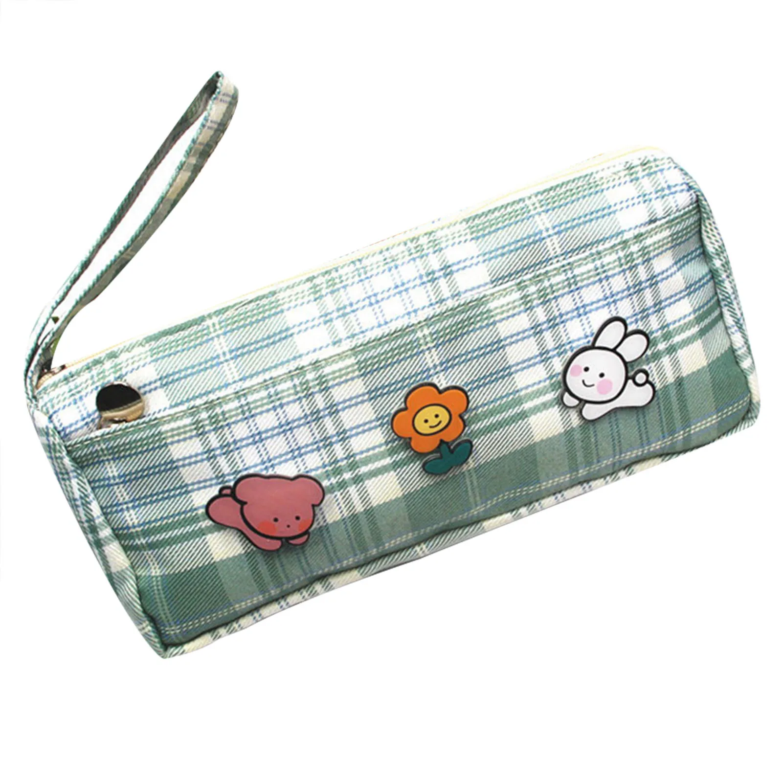 Cute Cartoon Pencil Pen Pouch Stripe Print Lightweight Large Capacity Stationary Cosmetics Bags For Students Girls