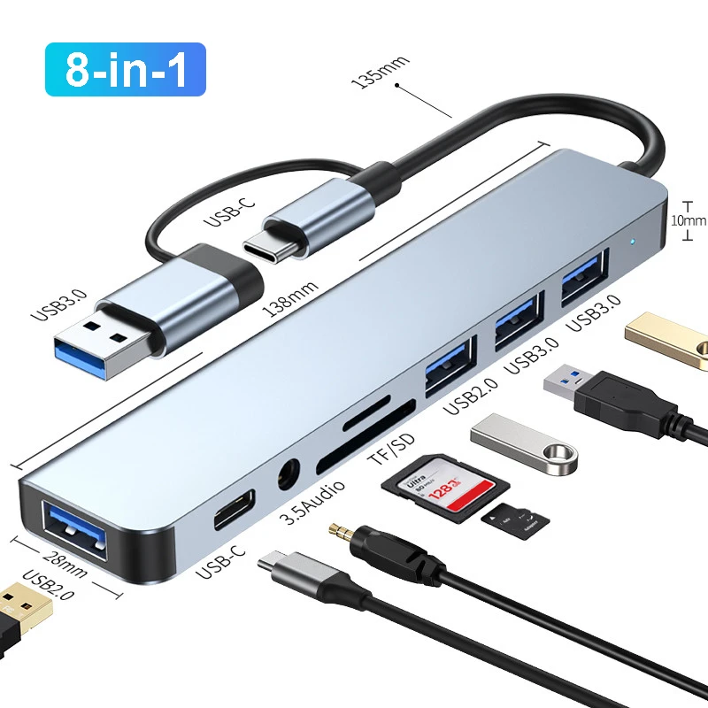 

8 in 2 USB HUB 3.0 USB C HUB Dock Station 5Gbps High Speed Transmission USB Splitter Type C to USB OTG Adapter For Macbook Phone