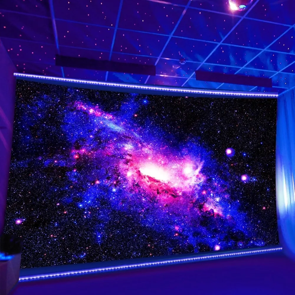 Pósteres de luz negra psyhilar para adultos, tapiz de luz negra de galaxia, tapiz reactivo uv púrpura de estrella de pared espacial trippy para dormitorio