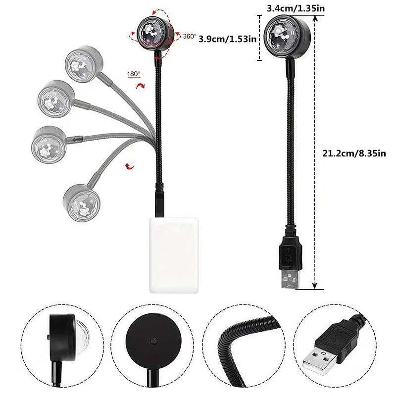 2Pcs Car Ceiling lnterior Lights,  Portable Adjustable USB Atmosphere Light Cool Car Stuff for Men Led Lights for Car