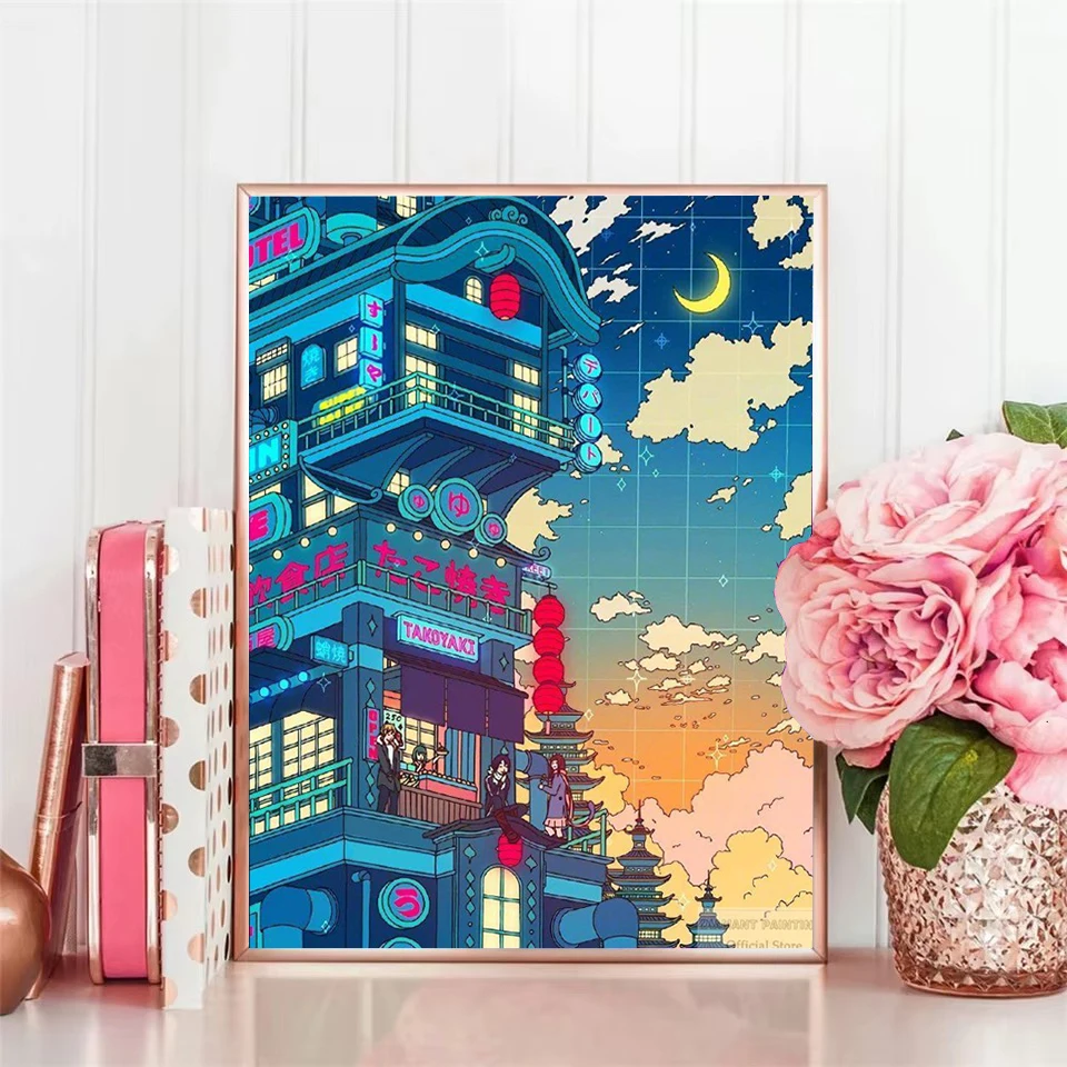 

5D алмазная живопись мультфильм ночная улица пейзаж картина стразы Алмазная мозаика вышивка крестиком наборы домашний декор