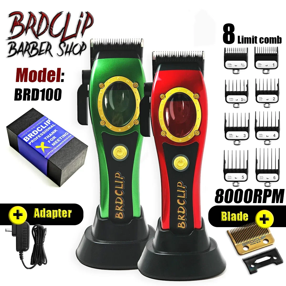 BRDCLIP BRD100 Wireless Charging Men’s Hair Clipper High Speed Professional Rechargeable Hair Cutter Trimmer with Charge Stand