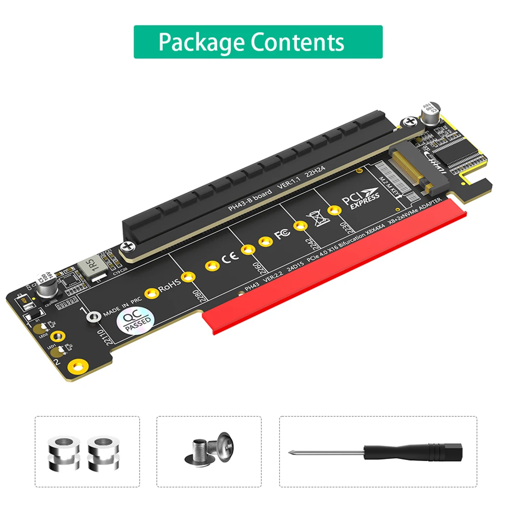 Riser Card PCI Express X16 to Dual M.2 NVME-Compatible M Key+PCIe 4.0 X16(X8 Signal) Slot Motherboard Support PCI-E Bifurcation