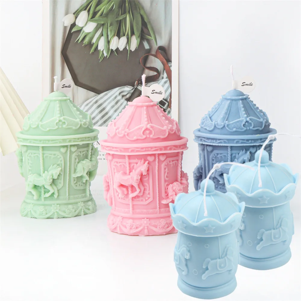 חג המולד קרוסלה תבנית סיליקון נר לחבב עגול קריסטל אפוקסי שרף עובש קרקס אוהל מכונית מסיבת הבית מסיבה