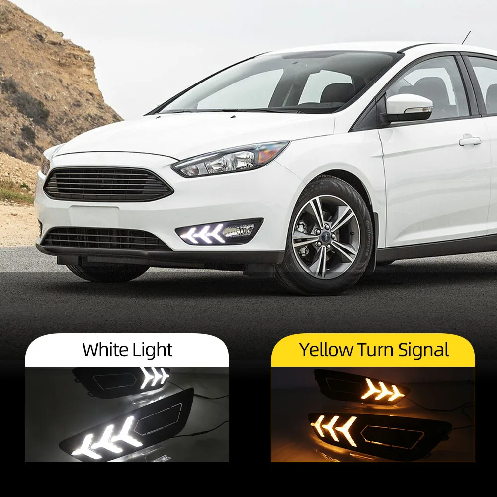 

2Pcs For Ford Focus 4 2015 2016 2017 Led Drl Daytime Running Lights Daylight Fog Lamp With Yellow Turn Signal