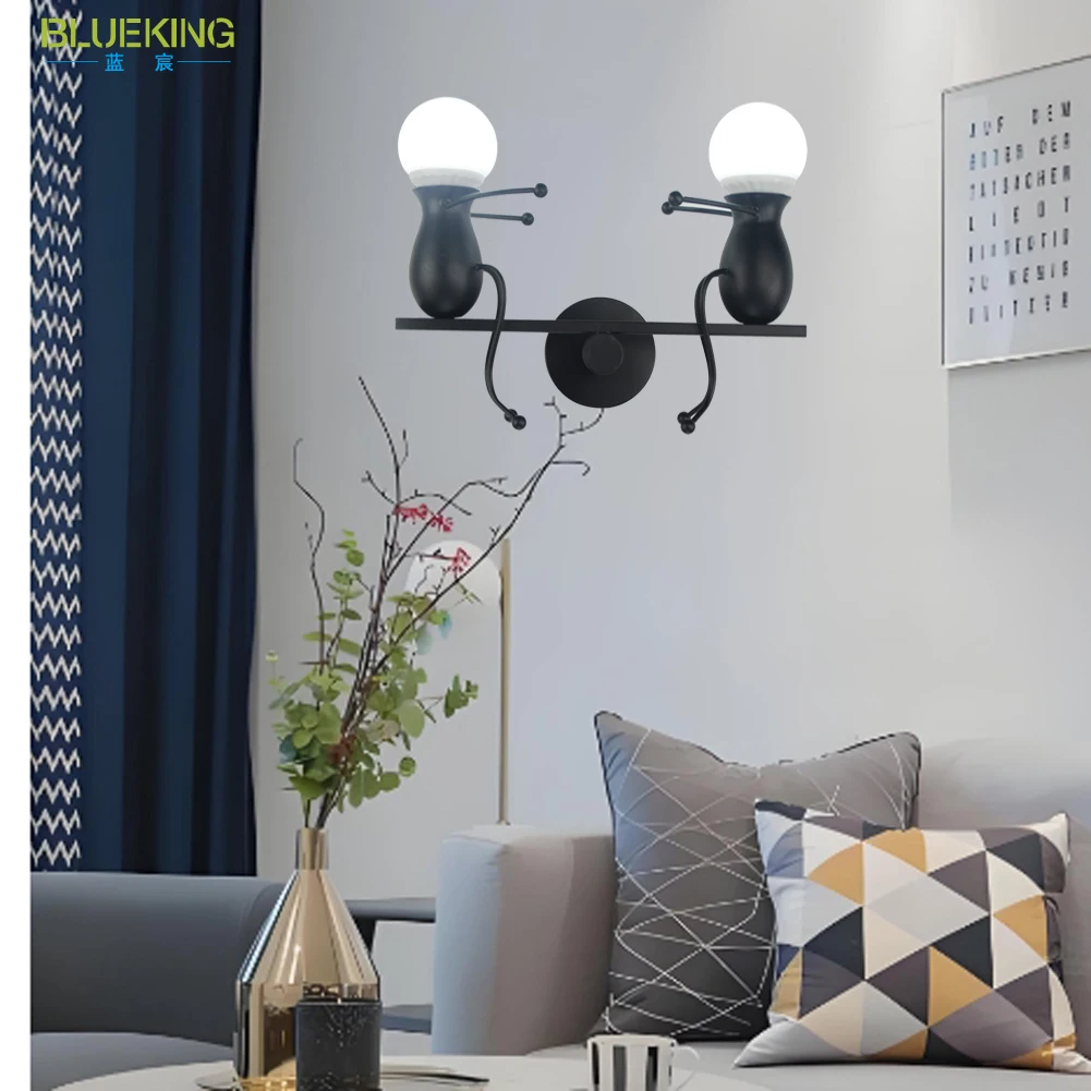 Humanoid Creative Wall Light Modern Simple Little Man Bedside Lamp Sconce Indoor Decor Hanging Lighting for Children Bedroom LED