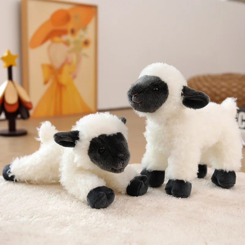 20cm Cute Small Stuffed Animal Lamb Plushies Kawaii Black Face Sheep Doll Lying Standing Pose Soft Plush Toy Lovely Gift