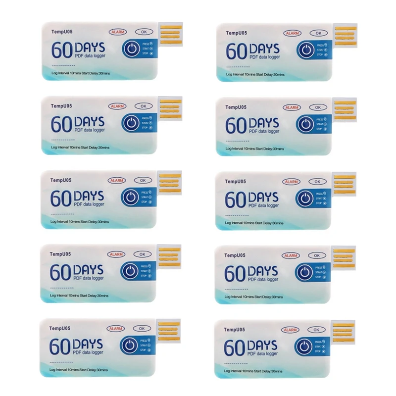 

A16Q-10 шт./лот Tempu05 регистратор данных о температуре одноразовый 60-дневный PDF-отчет USB-порт данных USB-регистратор данных