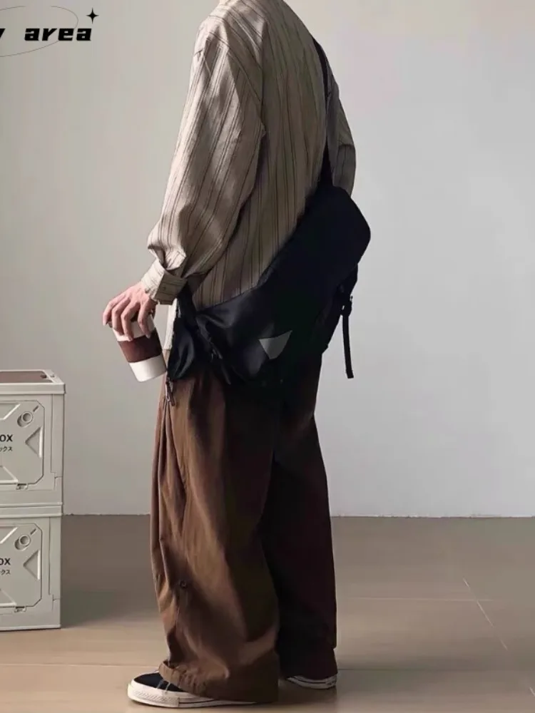 Spring Autumn Japanese Style Set Retro Vertical Stripe Long Sleeve Shirt  Unisex College Style Loose Casual Layering Blouse