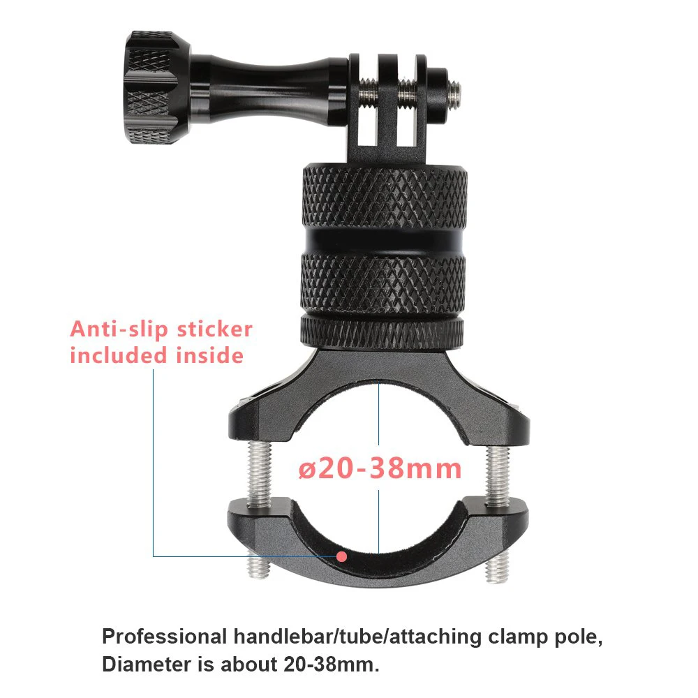 Black Aluminum Alloy Mountain Bike Camera Handlebar Holder 360 Degree Rotation Upgraded Sports Camera Bicycle Pole Bracket for