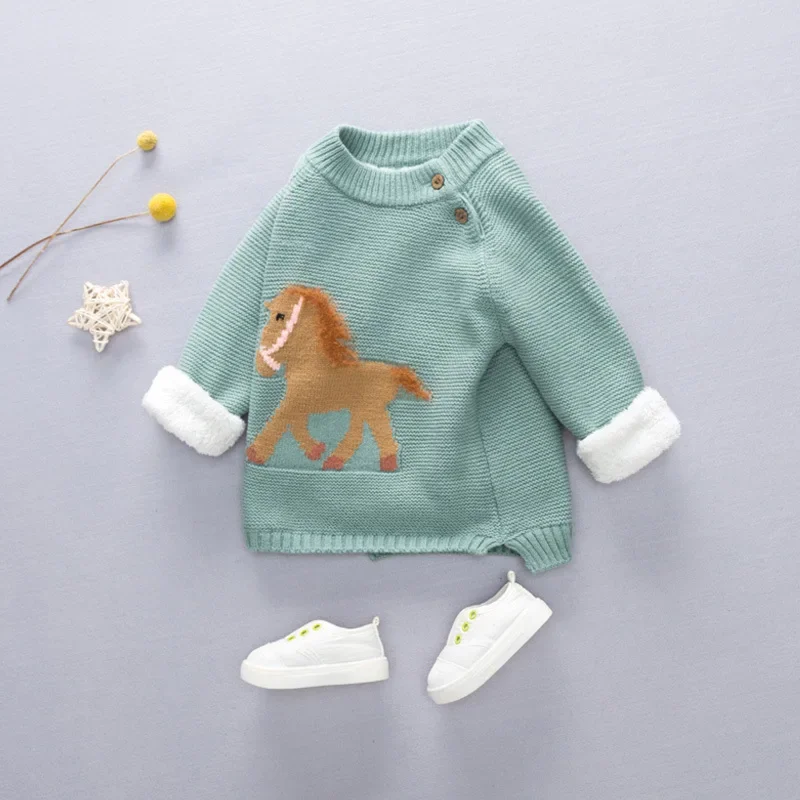 DIIMUU Baby Children Clothes Boys Girls Casual Cartoon Sweater Crewneck Thick 1-6T Kids Soft Wool Wears Autumn Winter Tops