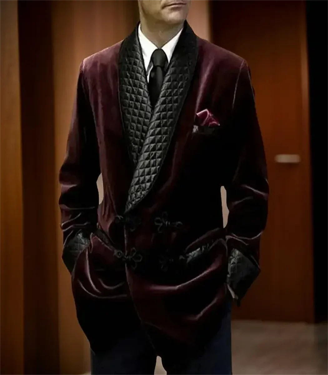 1 Piece Long Men Suit Jacket for Wedding Shawl Lapel Velvet Smoking Suit Blazer for Dinner Party Coat Ready to Ship