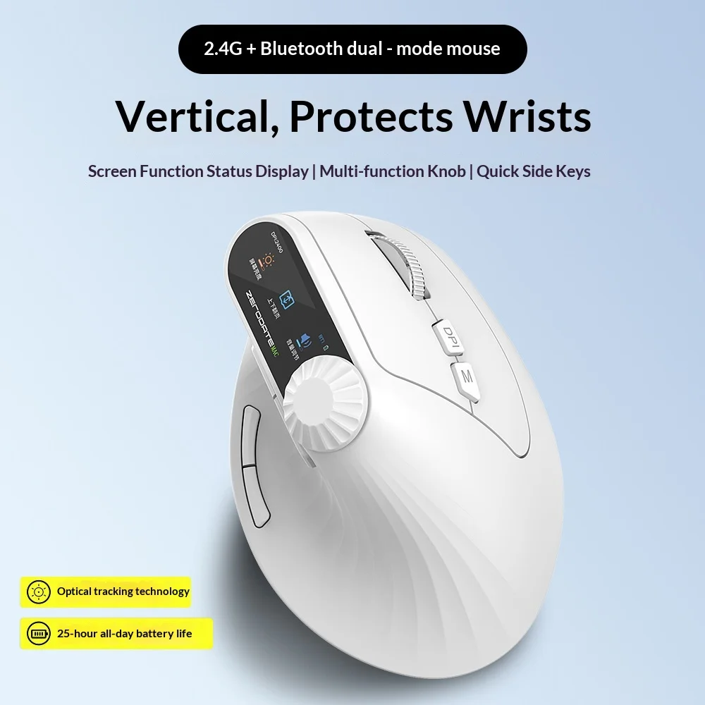 

Zerodate Vertical Ergonomic Wireless Mouse Dual Mode 2 4 G 5 2 Bluetooth Rechargeable Multifunctional For Large Hands Silent