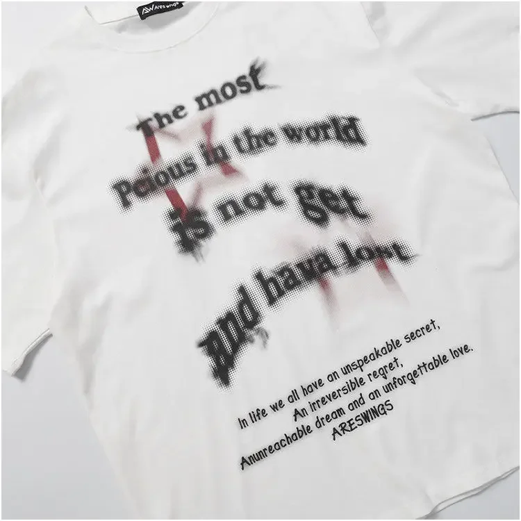 LOERSS t-shirt Letter Print lato krótki rękaw Vintage amerykański Hip Hop topy męskie i damskie Top dla pary koszulka Oversized z okrągłym dekoltem