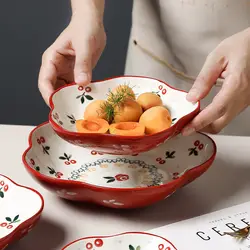 레트로 체리 플레이트 세라믹 접시, 저녁 식사 플레이트, 샐러드 과일 플레이트, 간식 아침 디저트 그릇 식기, 수프 그릇, 신제품