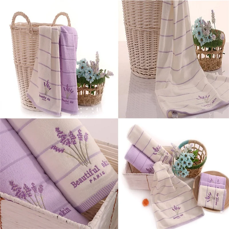 Cotton Embroidery Lavender Aromatherapy Soft Bath Hand Face Towel Sheet Set