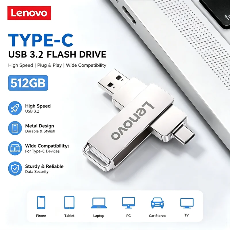 Lenovo Mini Type-C 3.2 USB Flash Drive High Quality Pen Drive 1TB 512GB 256GB 128GB USB Stick for Type-C Devices Network Card